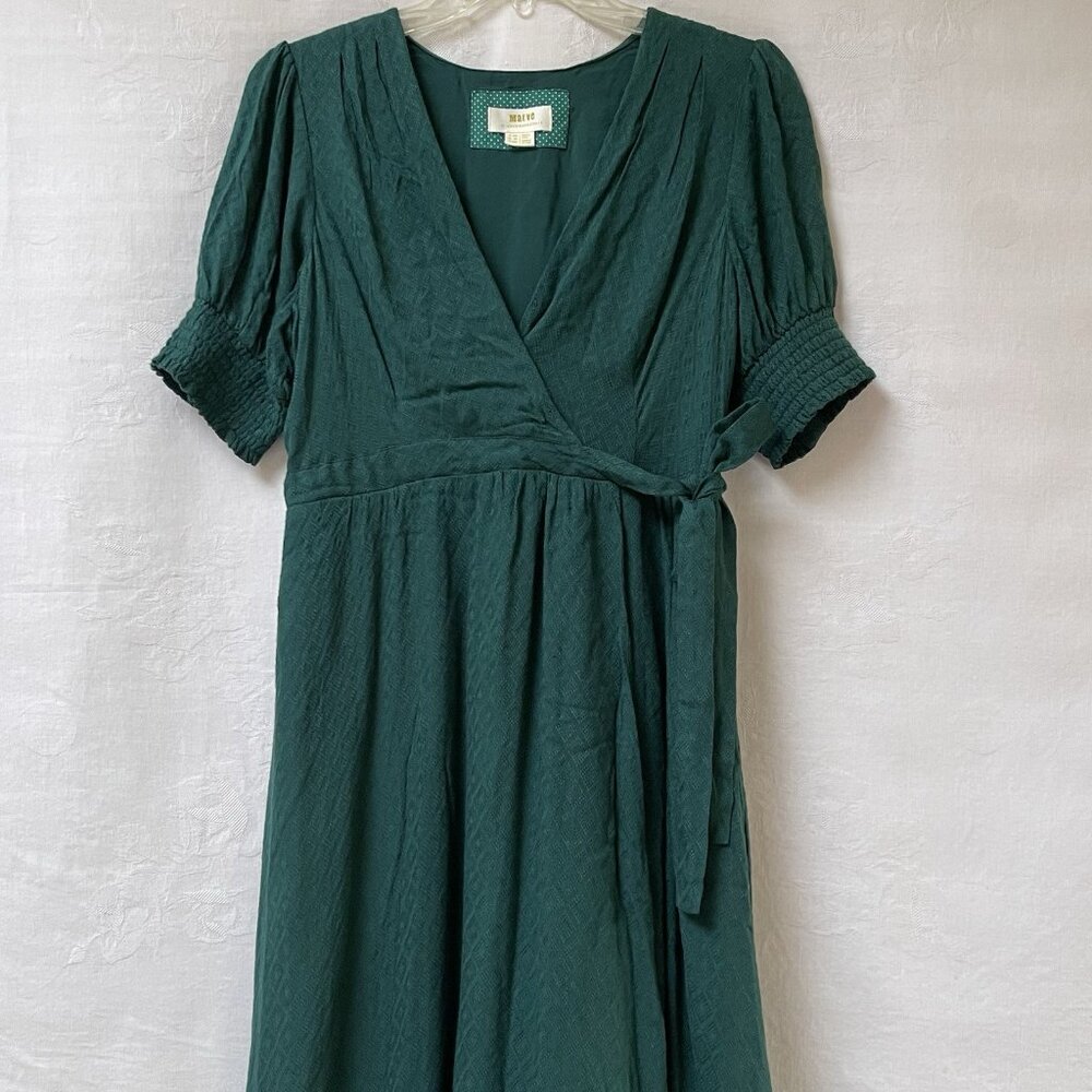 Anthropologie Maeve Faux Wrap Midi Dress Womens 6 Green Short Sleeve Modest Boho - Picture 3 of 16